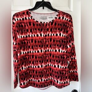 Westbound Women's Large Long Sleeve Crew Neck Pullover Top Geo Red Multi NEW #1